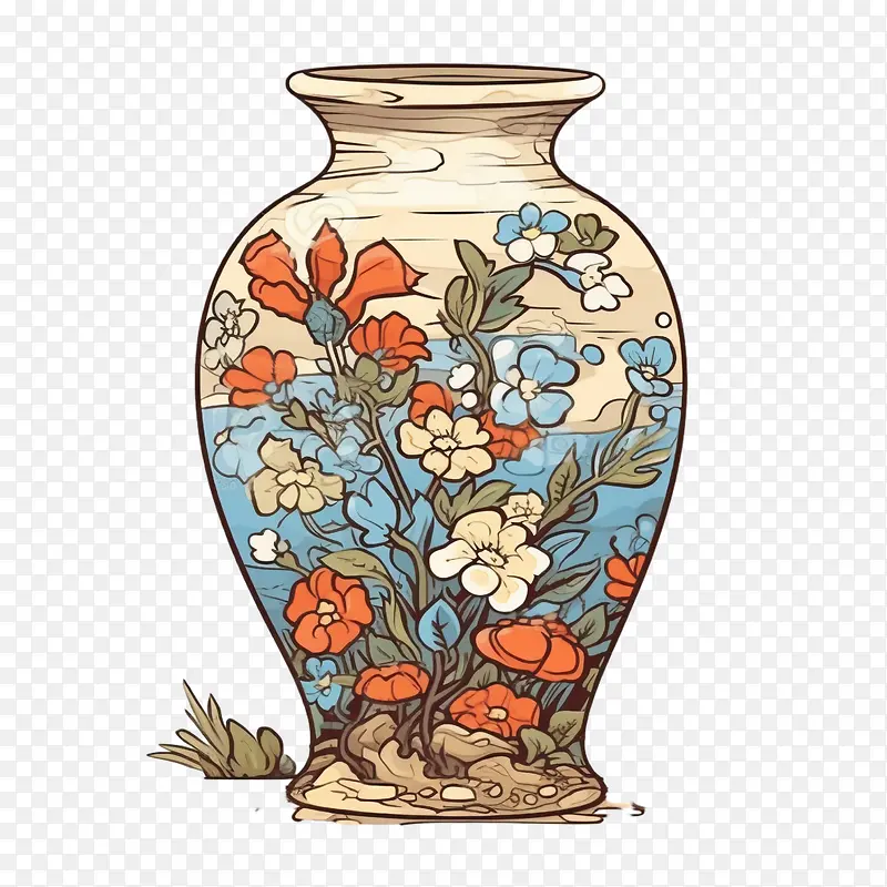 复古花瓶-复古花瓶花瓶鲜花水彩静物
