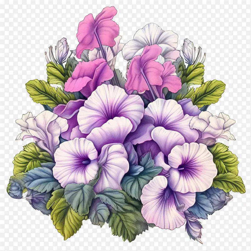 矮牵牛花-矮牵牛花粉红色的花朵紫色的花朵花束充满活力