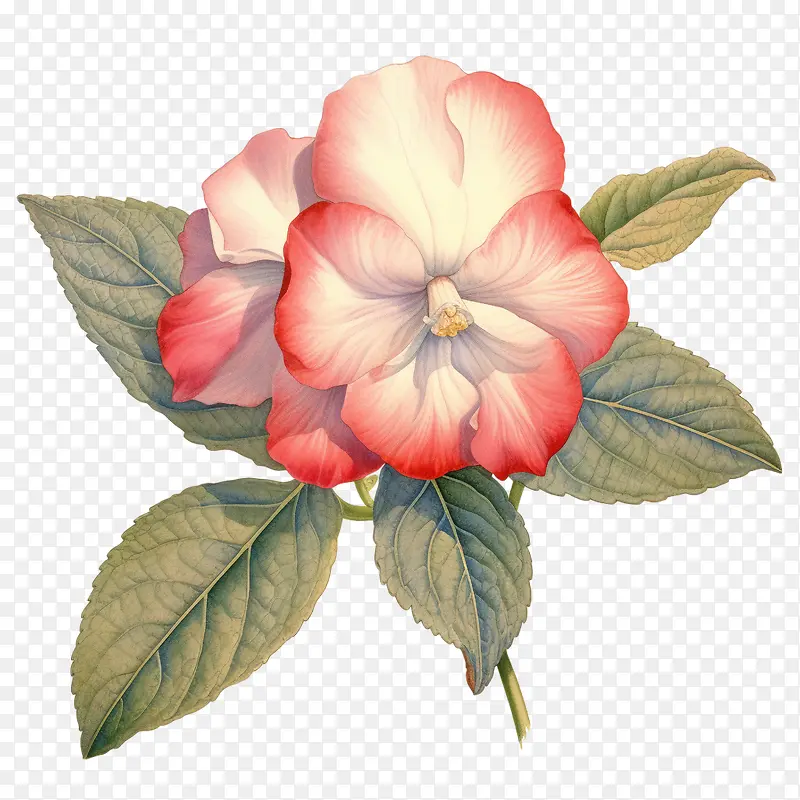 凤仙花-凤仙花粉红色的花瓣叶子