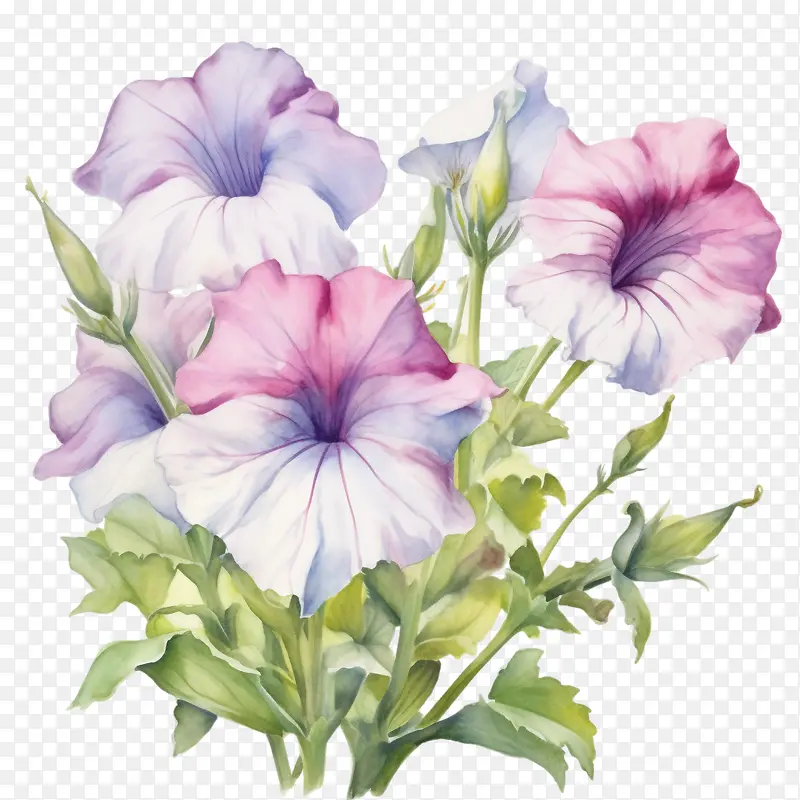 矮牵牛花-矮牵牛花鲜花水彩花束粉红色