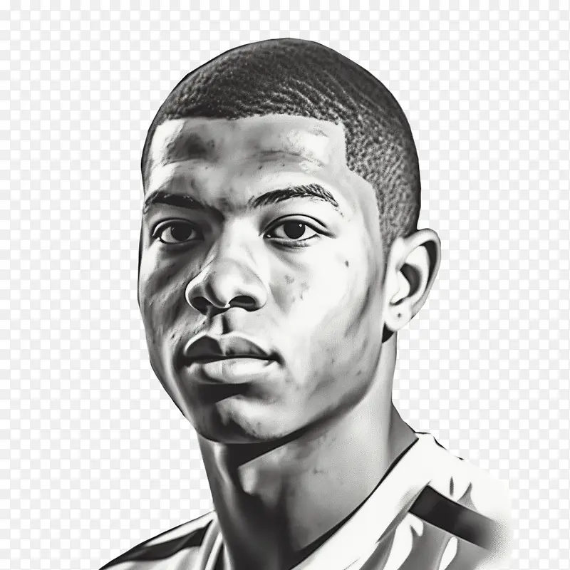kylianmbappe-kylianmbappe足球运动员黑白肖像脸头发