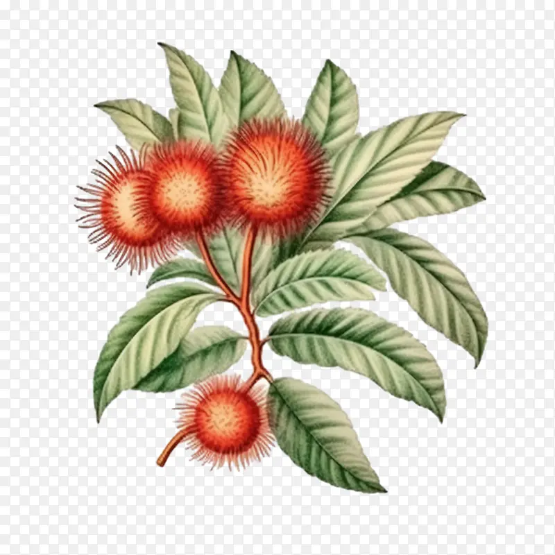 红毛丹果-红毛丹果花叶树皮树枝