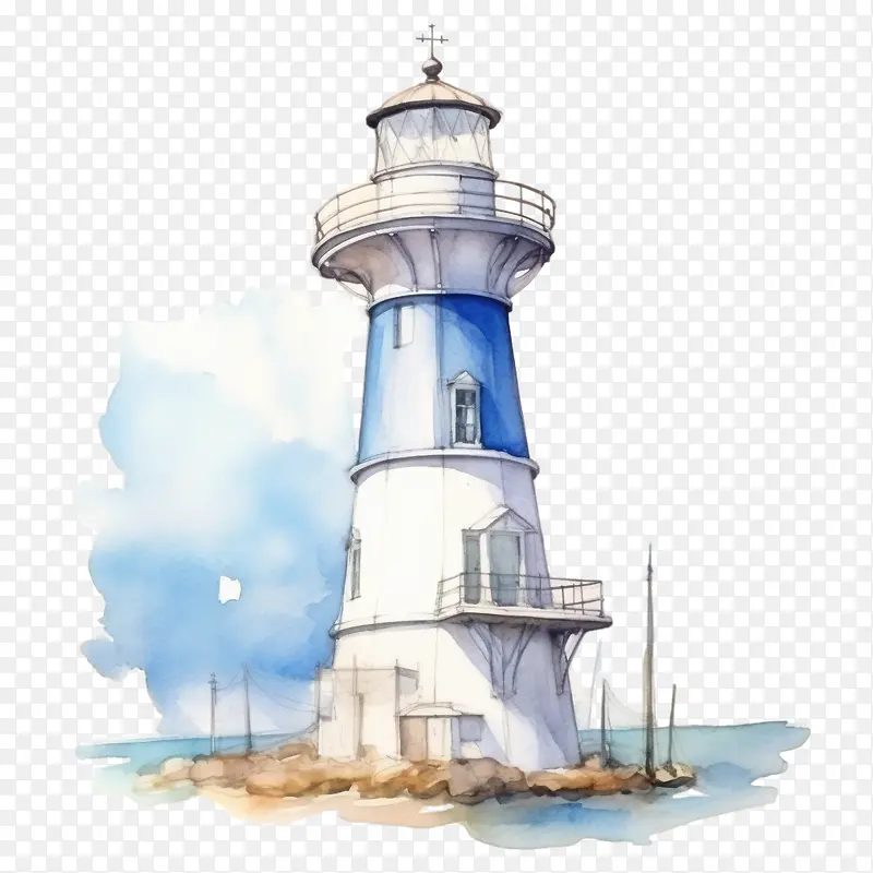 灯塔-灯塔蓝色灯塔灯塔水彩沿海