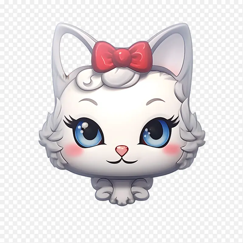 表情符号-表情符号猫白色蓝眼睛蝴蝶结