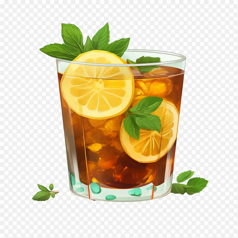 冰茶-冰茶柠檬水冰茶薄荷叶柠檬片