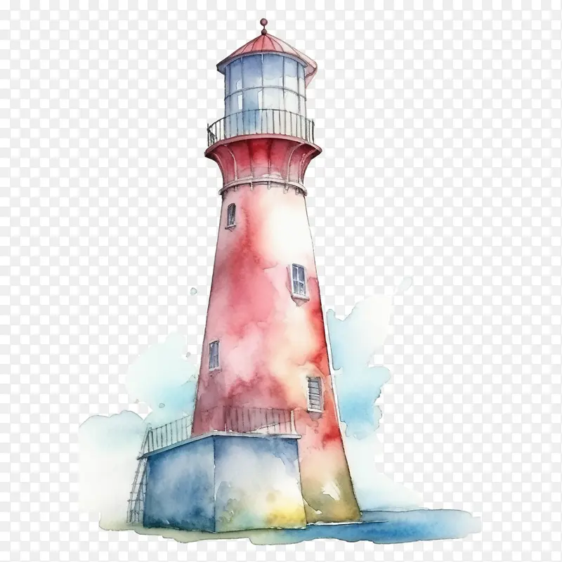 灯塔-灯塔灯塔水彩沿海海滨