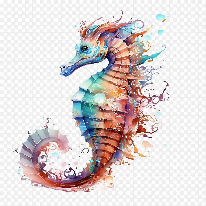 海马-海马海马水彩水生生物动物