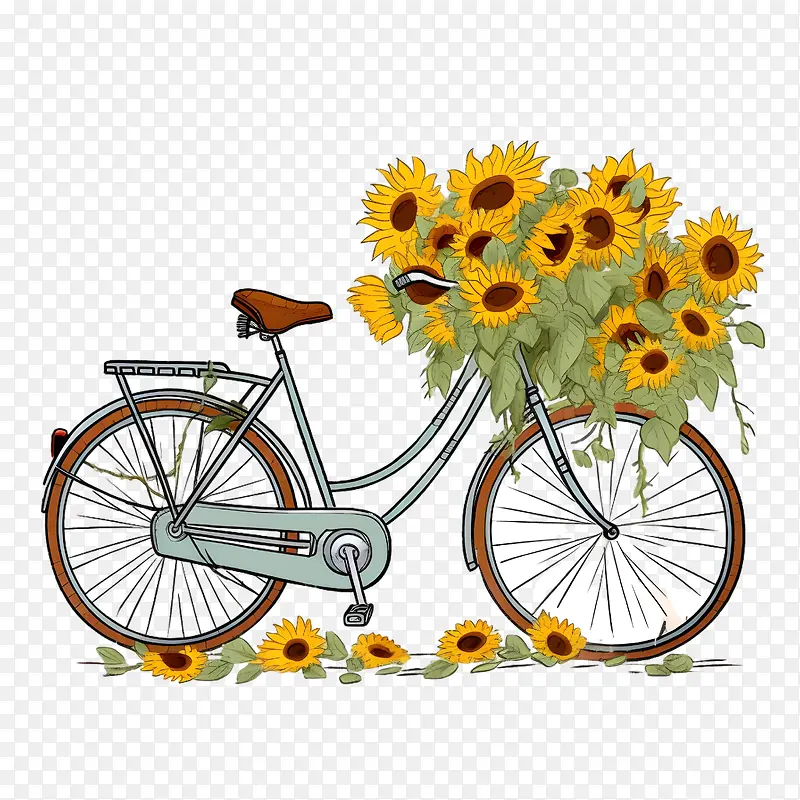 自行车-自行车自行车花向日葵绿色