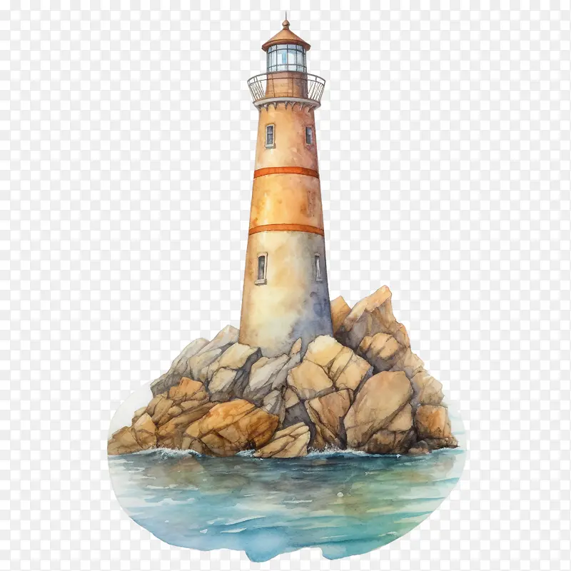 灯塔-灯塔灯塔水彩海景悬崖