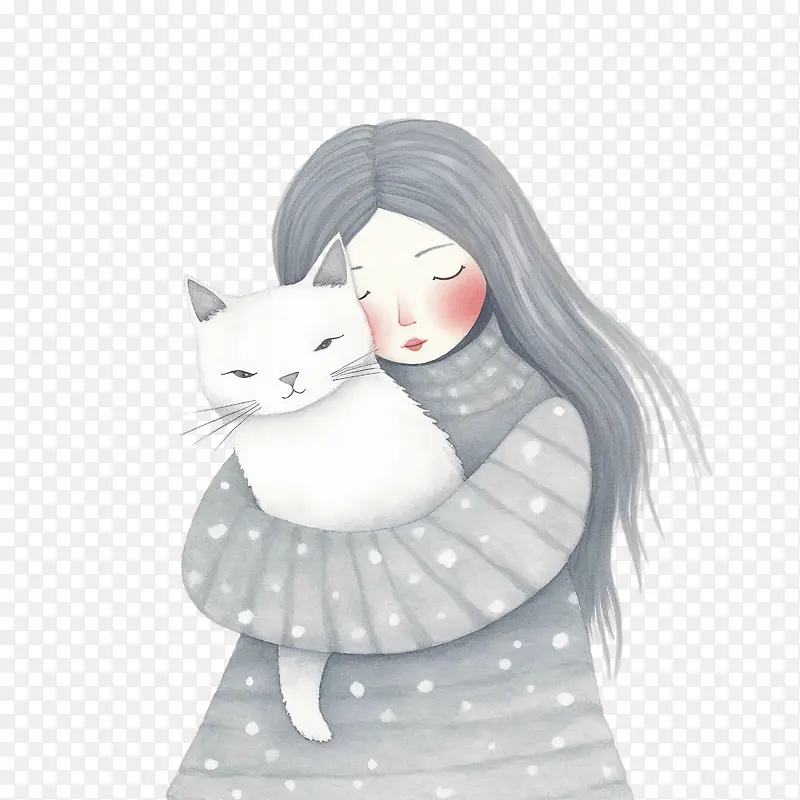 拥抱猫-拥抱猫女孩可爱的冬天雪
