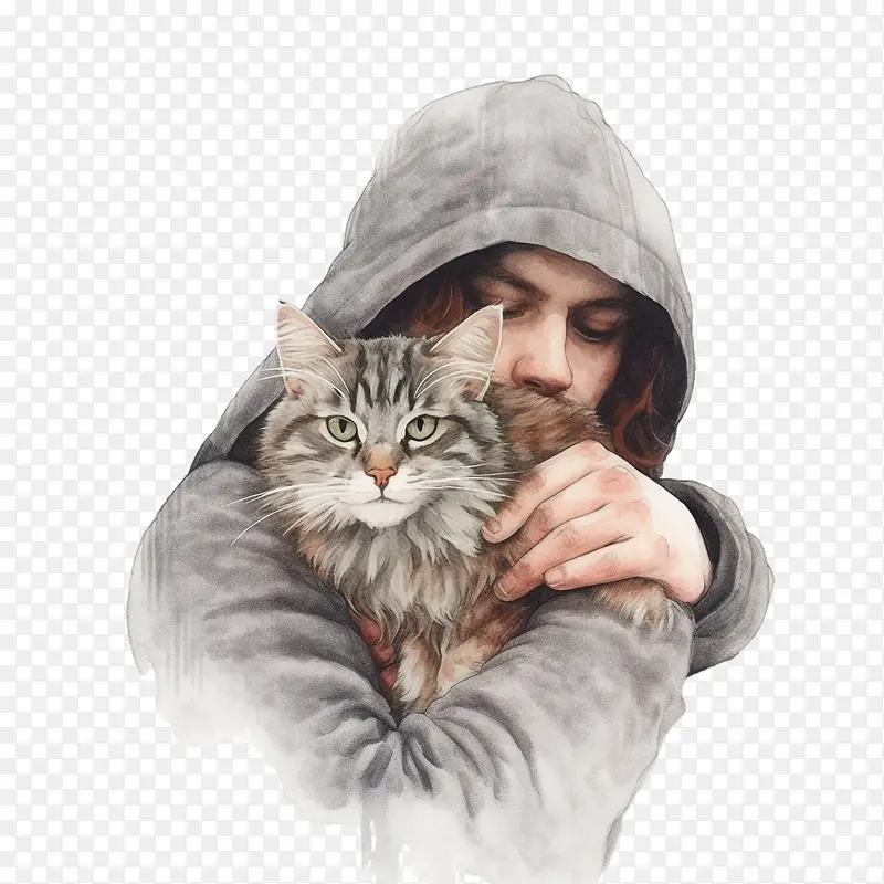 拥抱猫-拥抱猫猫拥抱连帽衫灰色