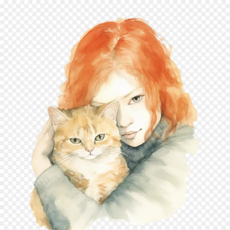 拥抱猫-拥抱猫红发女孩猫拥抱