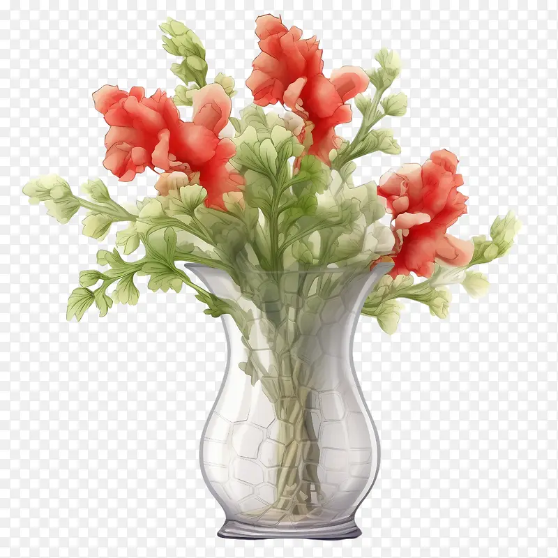 金鱼草-金鱼草金鱼草花红色花瓶透明玻璃