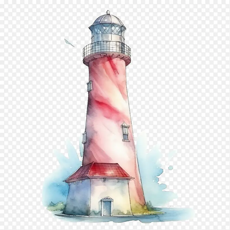 灯塔-灯塔灯塔水彩画沿海