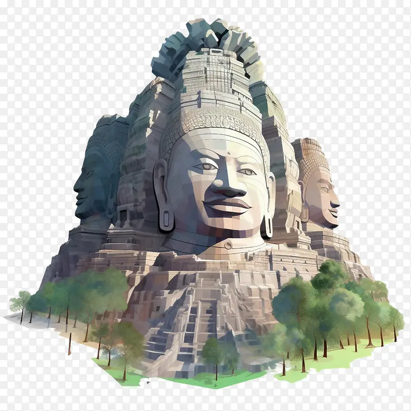 柬埔寨-柬埔寨寺庙纪念碑雕塑建筑