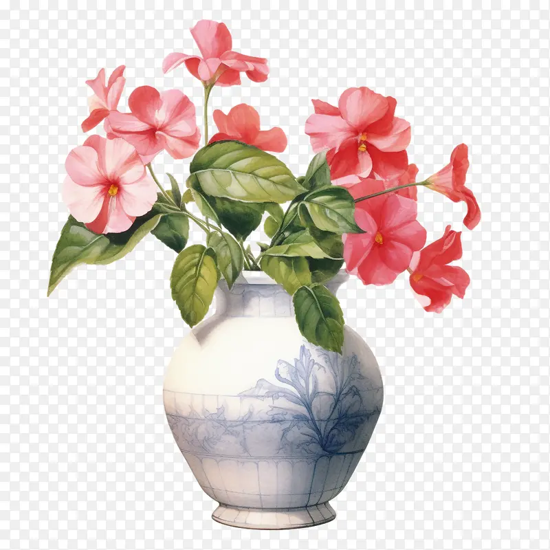 凤仙花-凤仙花花瓶粉红色绿色