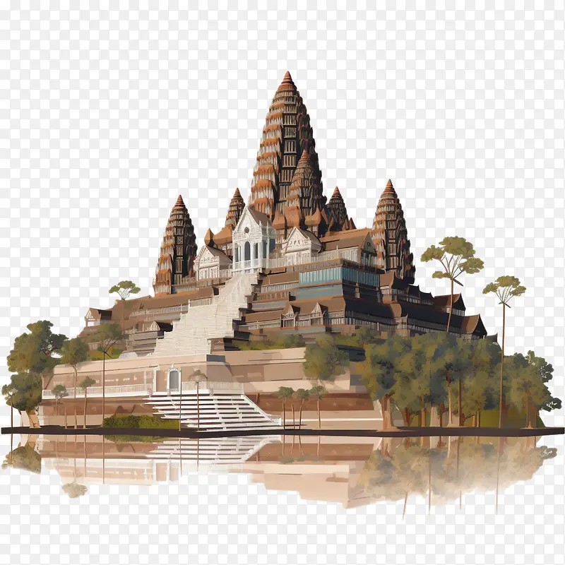 柬埔寨-柬埔寨寺庙古老的木制华丽
