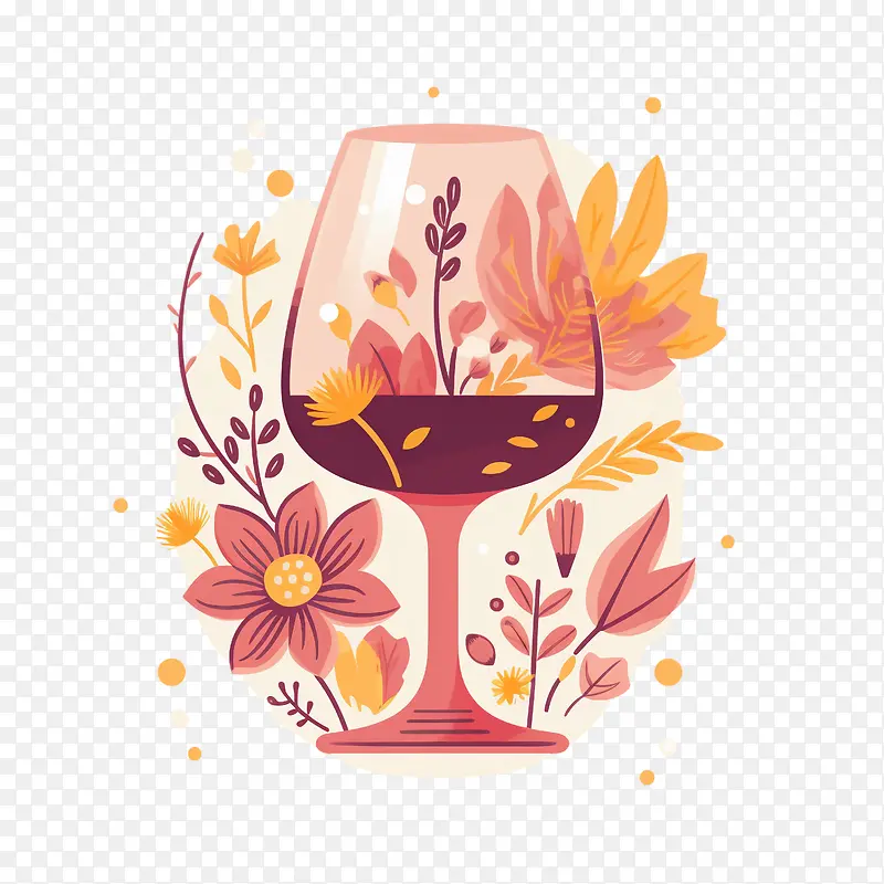 酒-酒红酒酒杯鲜花