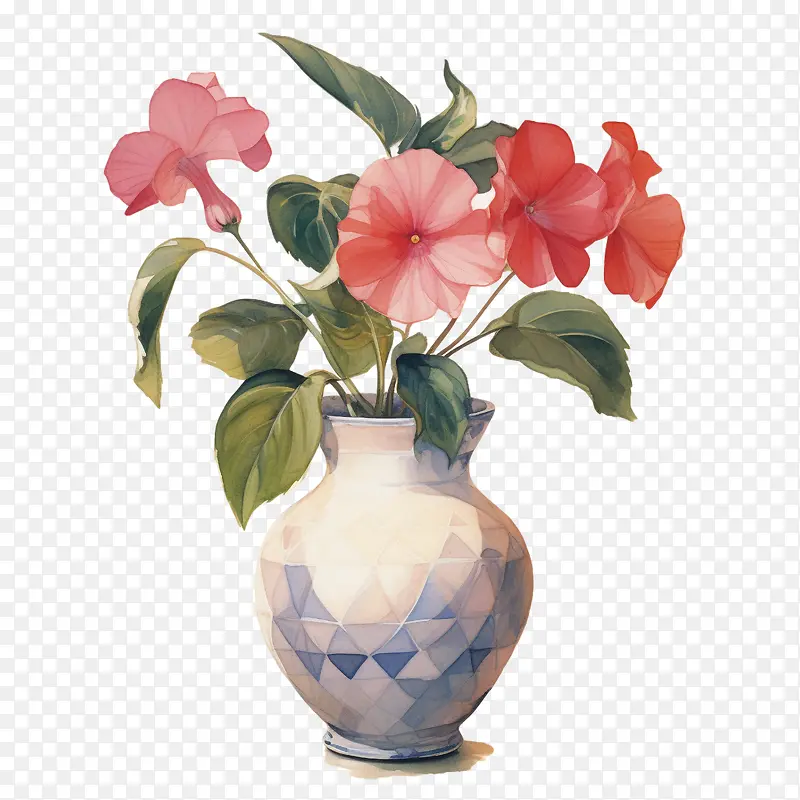 凤仙花-凤仙花粉红色花瓶花蓝色