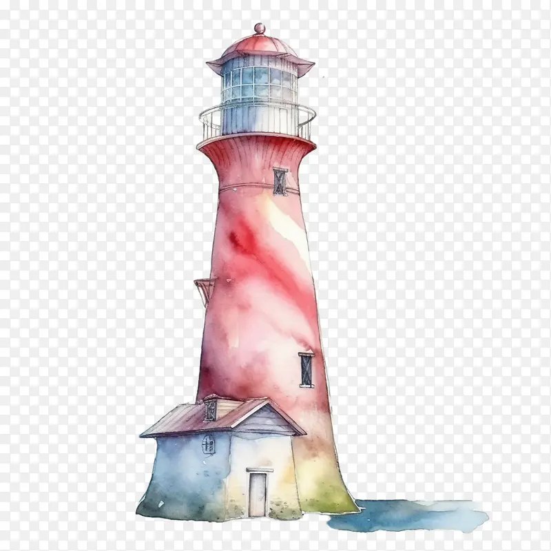 灯塔-灯塔灯塔水彩画沿海