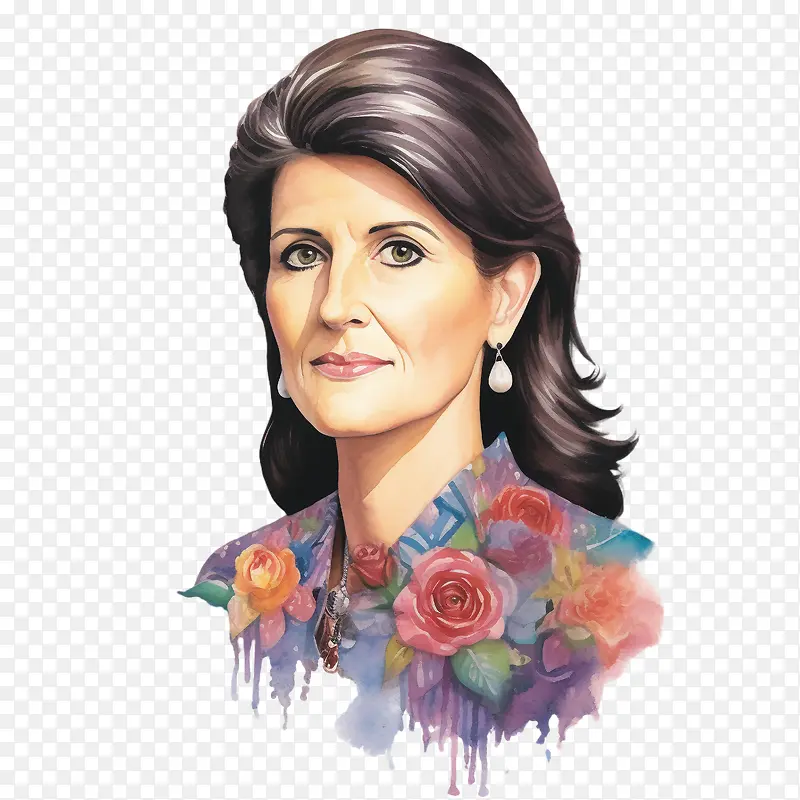 nikkihaley-nikkihaley肖像女人花卉水彩