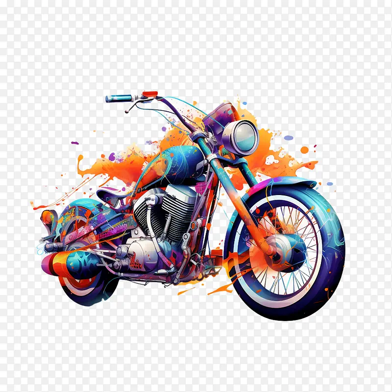 摩托车-摩托车摩托车画多彩复古