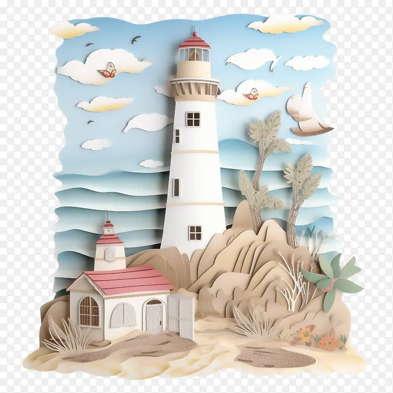灯塔-灯塔纸艺术灯塔灯塔海岸海滩