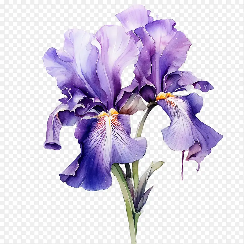鸢尾花-鸢尾花紫色鸢尾花水彩花充满活力