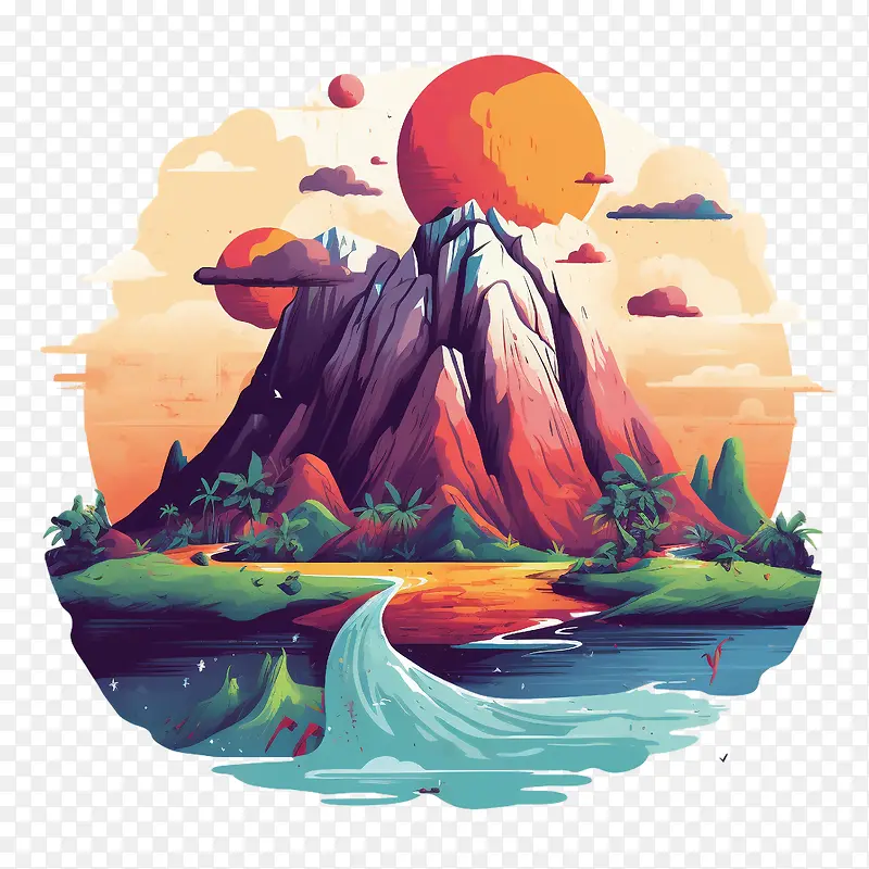 火山-橙色