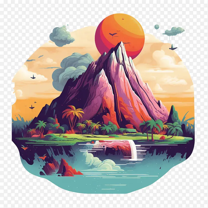 火山-瀑布