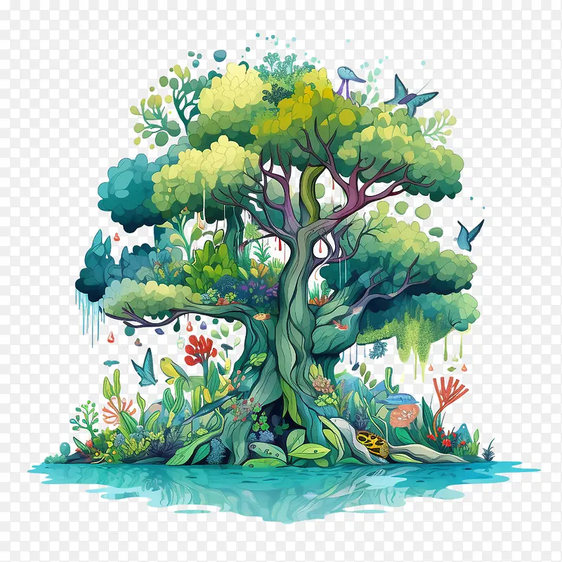 抽象树-抽象树大树树水动物