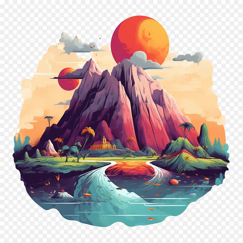 火山-火山山湖水天空