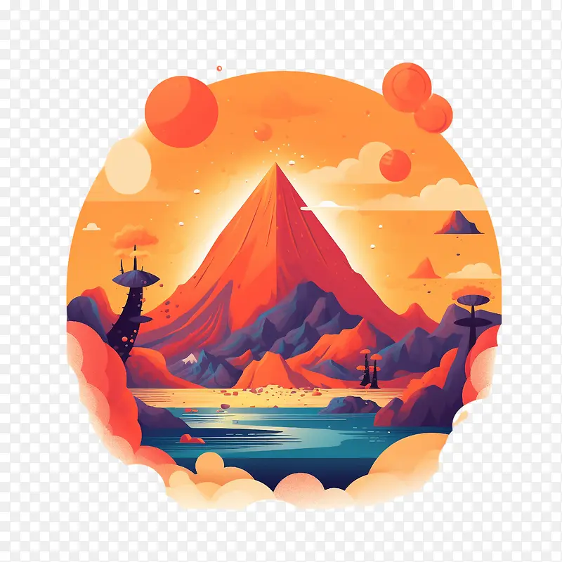 火山-橙色