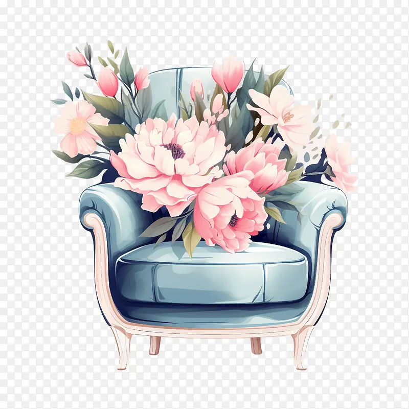 扶手椅-扶手椅花园椅蓝色插花