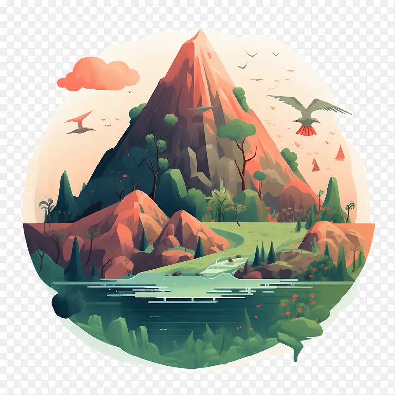 火山-火山景观山湖森林