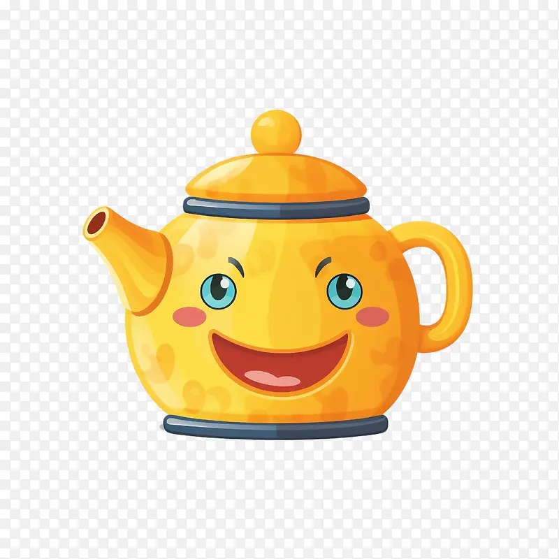 茶壶-茶壶茶壶黄色开朗开朗的表情