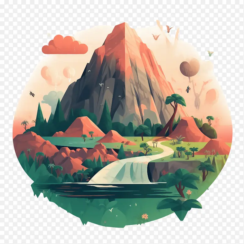 火山-瀑布