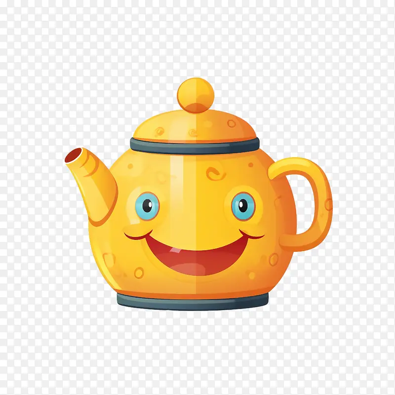 茶壶-茶壶茶壶微笑卡通黄色