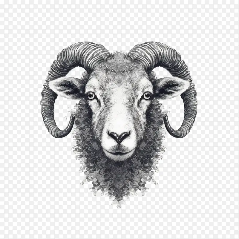 羊-羊公羊角头黑色和白色
