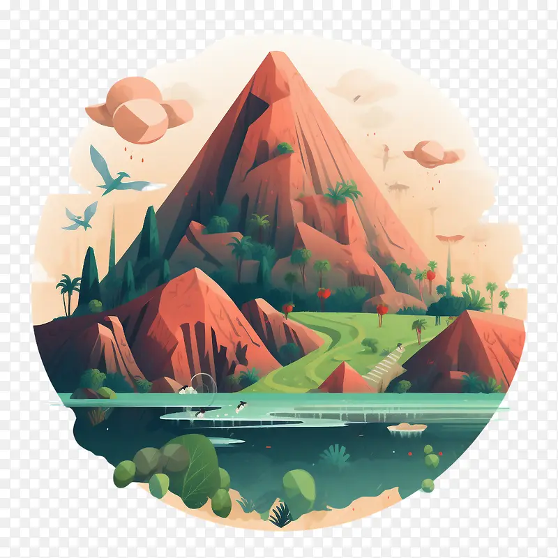 火山-火山景观山湖树木