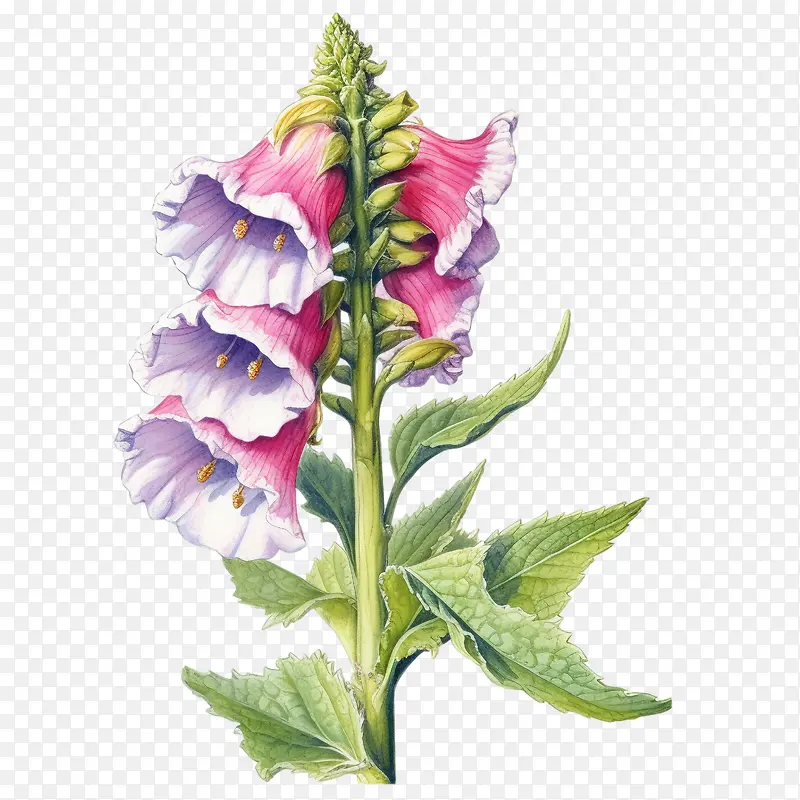 毛地黄花-毛地黄花粉红色的花朵水彩园林植物