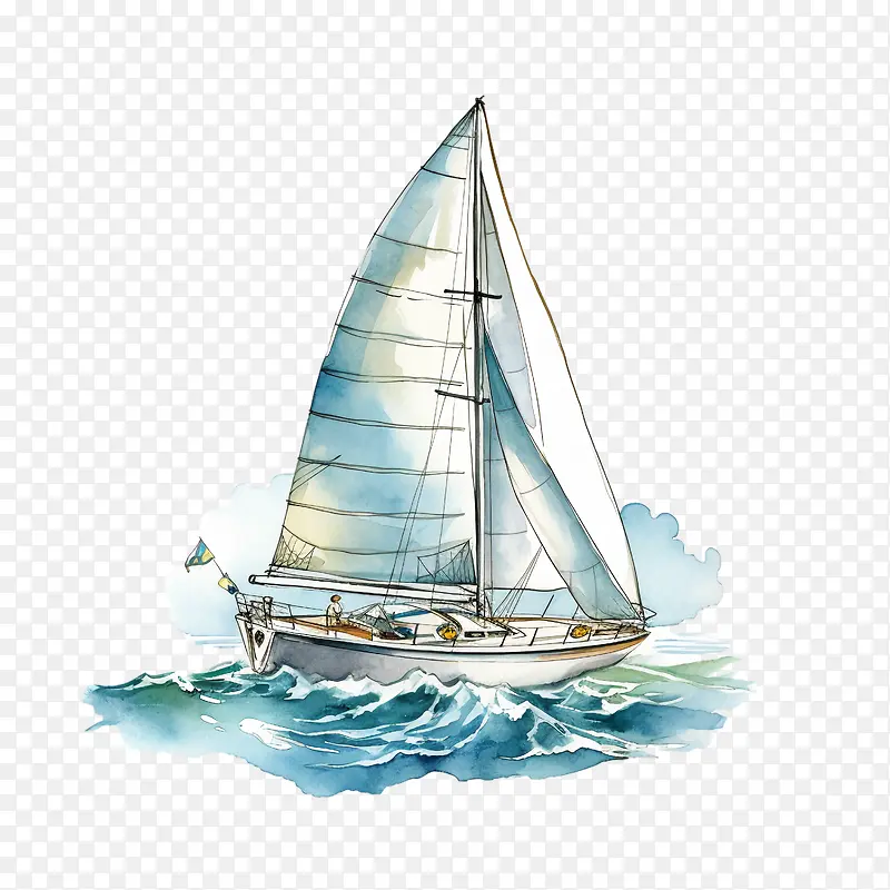 帆船-帆船船帆船航行水彩