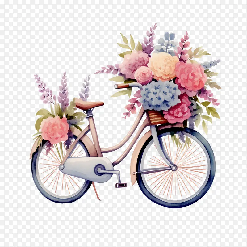 自行车-自行车自行车花水彩花束