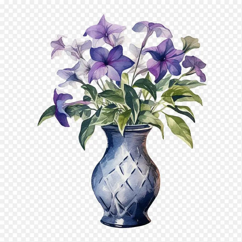 长春花-长春花花瓶紫色白色花朵