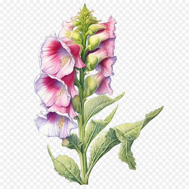 毛地黄花-毛地黄花粉红色的花朵水彩多彩花卉