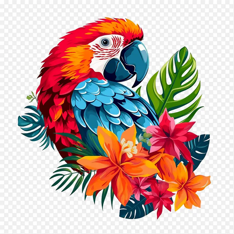 鹦鹉-鹦鹉鹦鹉热带花卉颜色