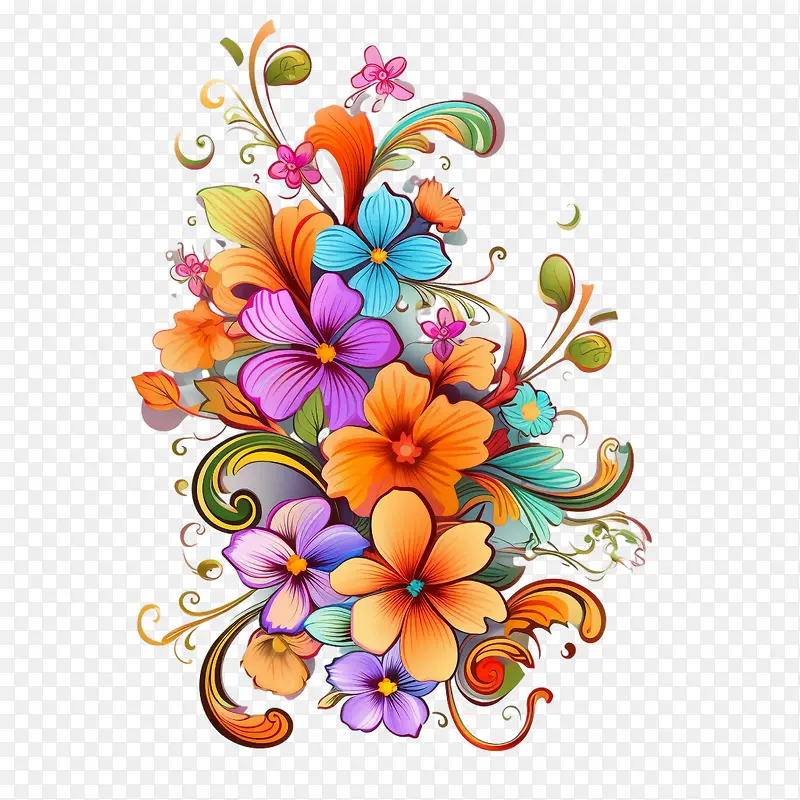 抽象花-抽象花插花五颜六色的花朵装饰