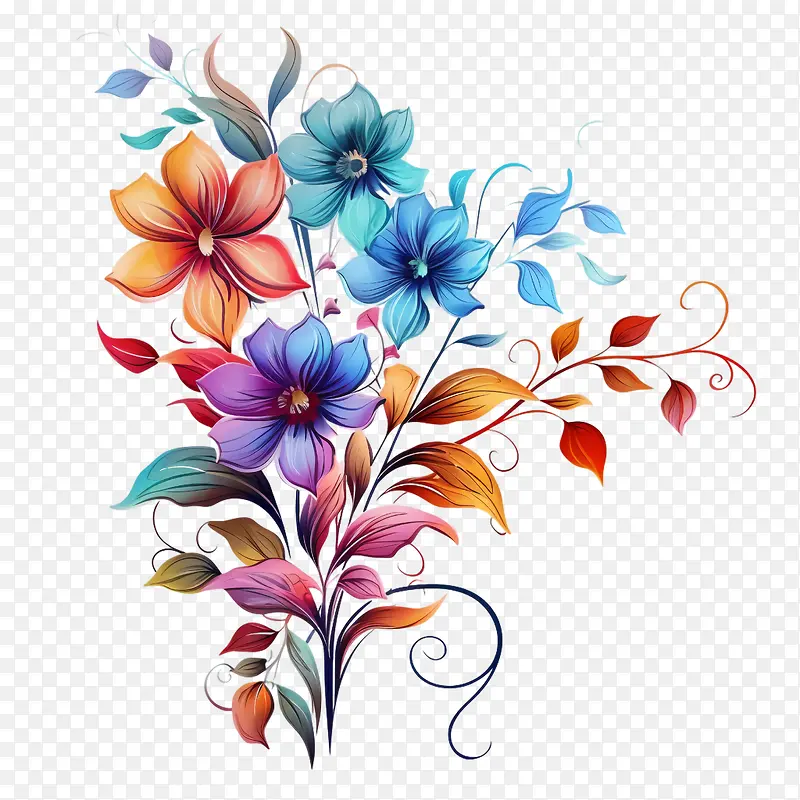 抽象花朵-抽象花朵插花花束鲜花多彩