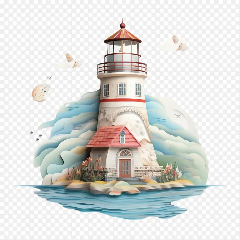 灯塔-灯塔纸艺术灯塔灯塔水波