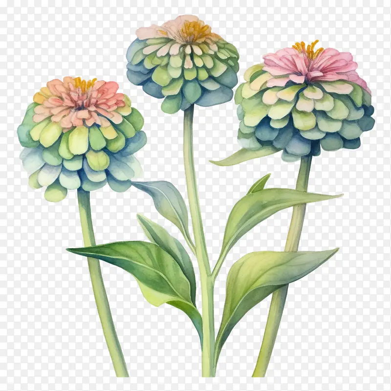 百日草花-百日草花水彩花卉春天植物